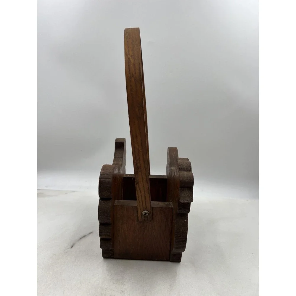 VTG Wooden Chicken Basket Hen Shaped Farmhouse Decorative Caddy Brown Rustic
